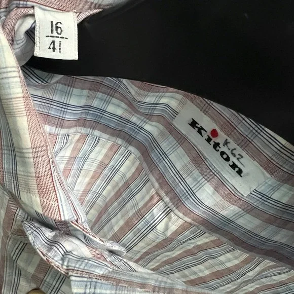 Kiton Shirt Mens 16 41 White Blue Button Up French Cuff Dress 100% Cotton Italy